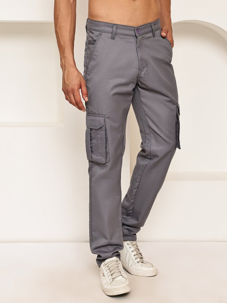 Men's Casual Cotton Blend Cargo Trousers - KGP_157Grey_30