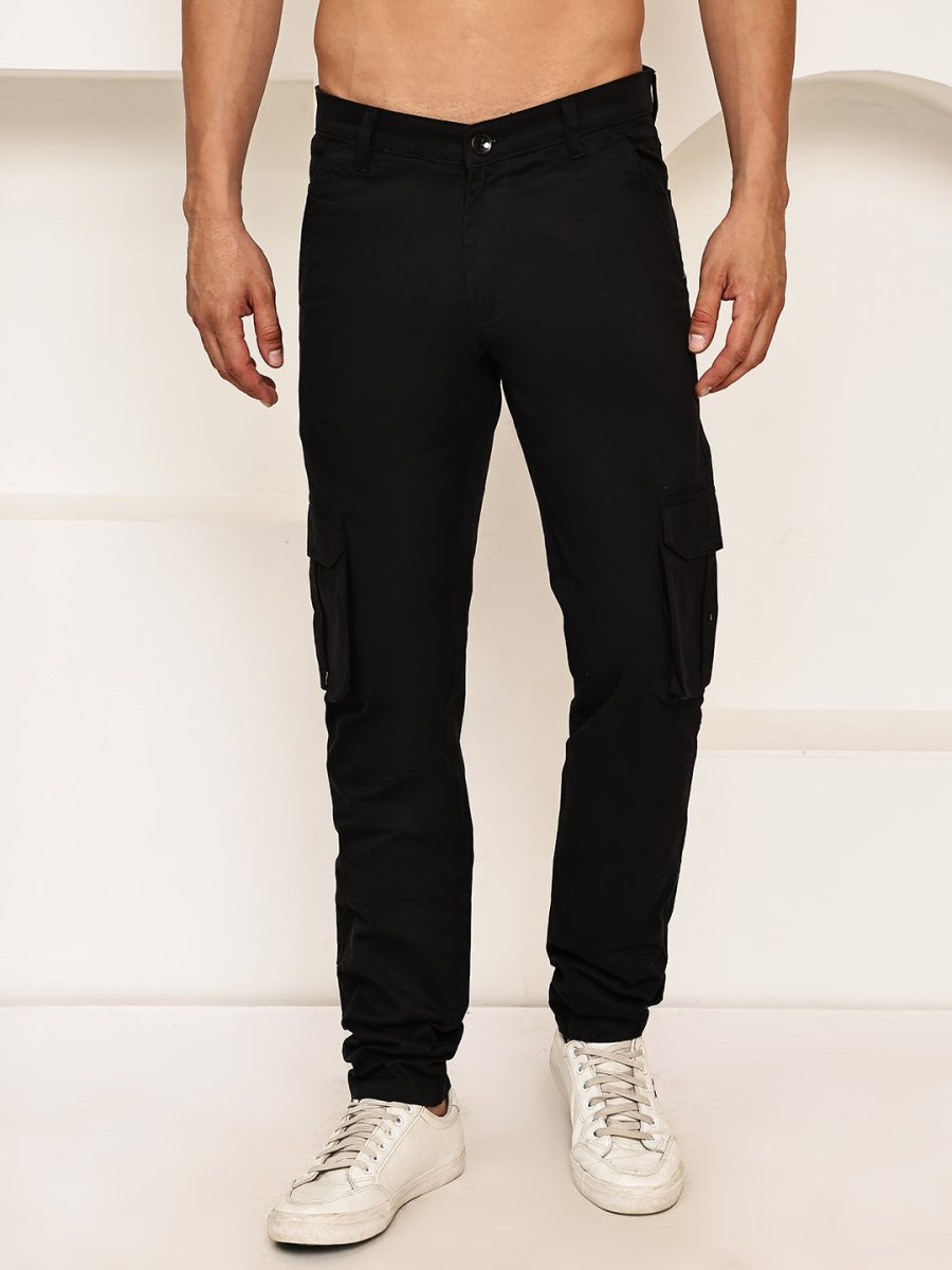 Men's Casual Cotton Blend Cargo Trousers - KGP_157Black_30
