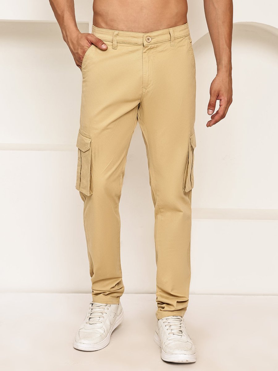 Men's Casual Cotton Blend Cargo Trousers - KGP_157Beige_30