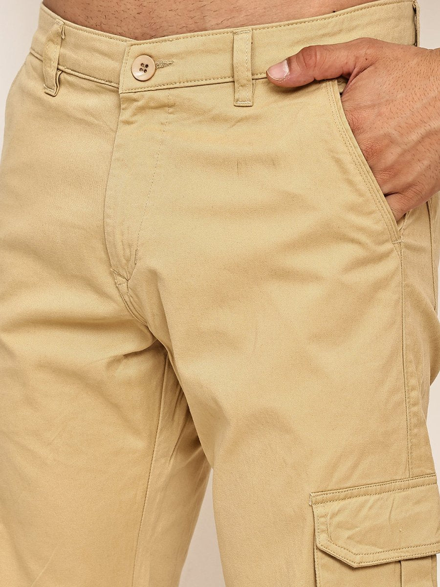 Men's Casual Cotton Blend Cargo Trousers - KGP_157Beige_30