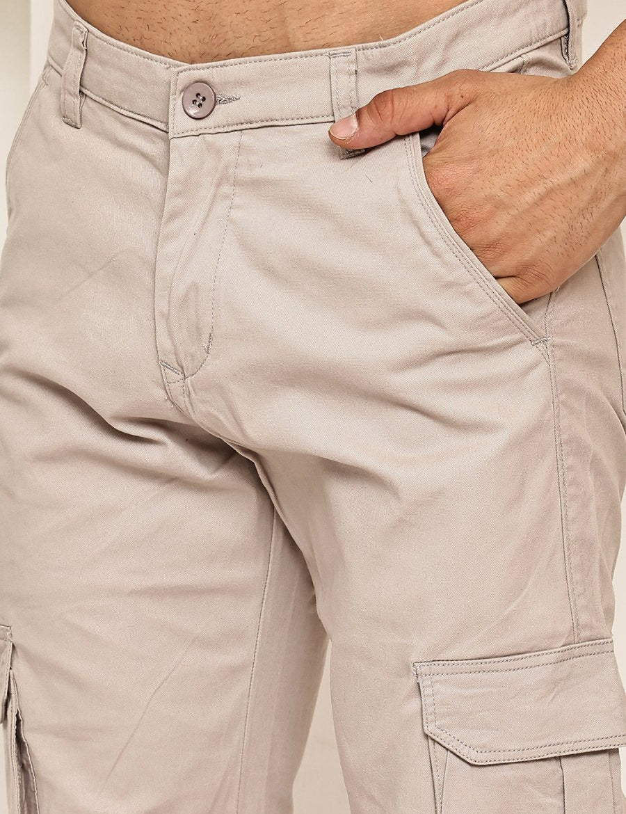 Men's Casual Cotton Blend Cargo Trousers - KGP_157Cream_30