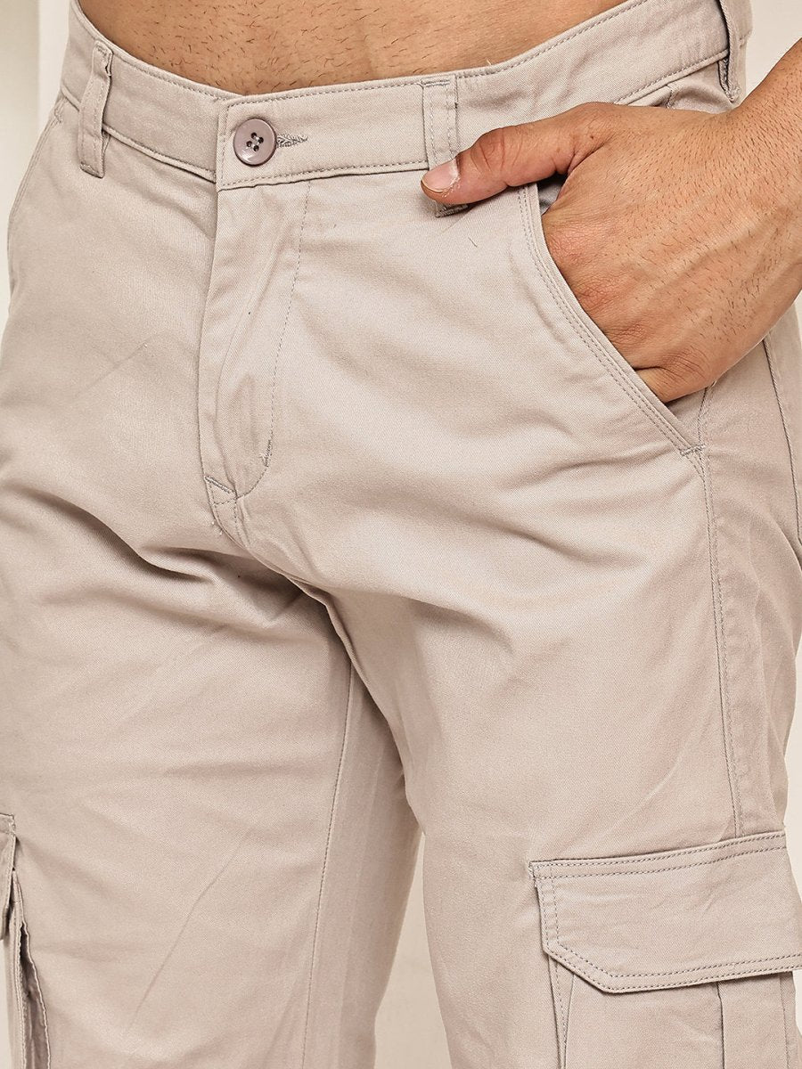 Men's Casual Cotton Blend Cargo Trousers - KGP_157Cream_30