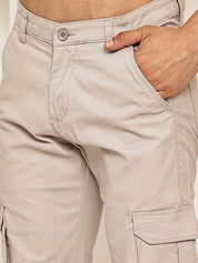 Men's Casual Cotton Blend Cargo Trousers - KGP_157Cream_30