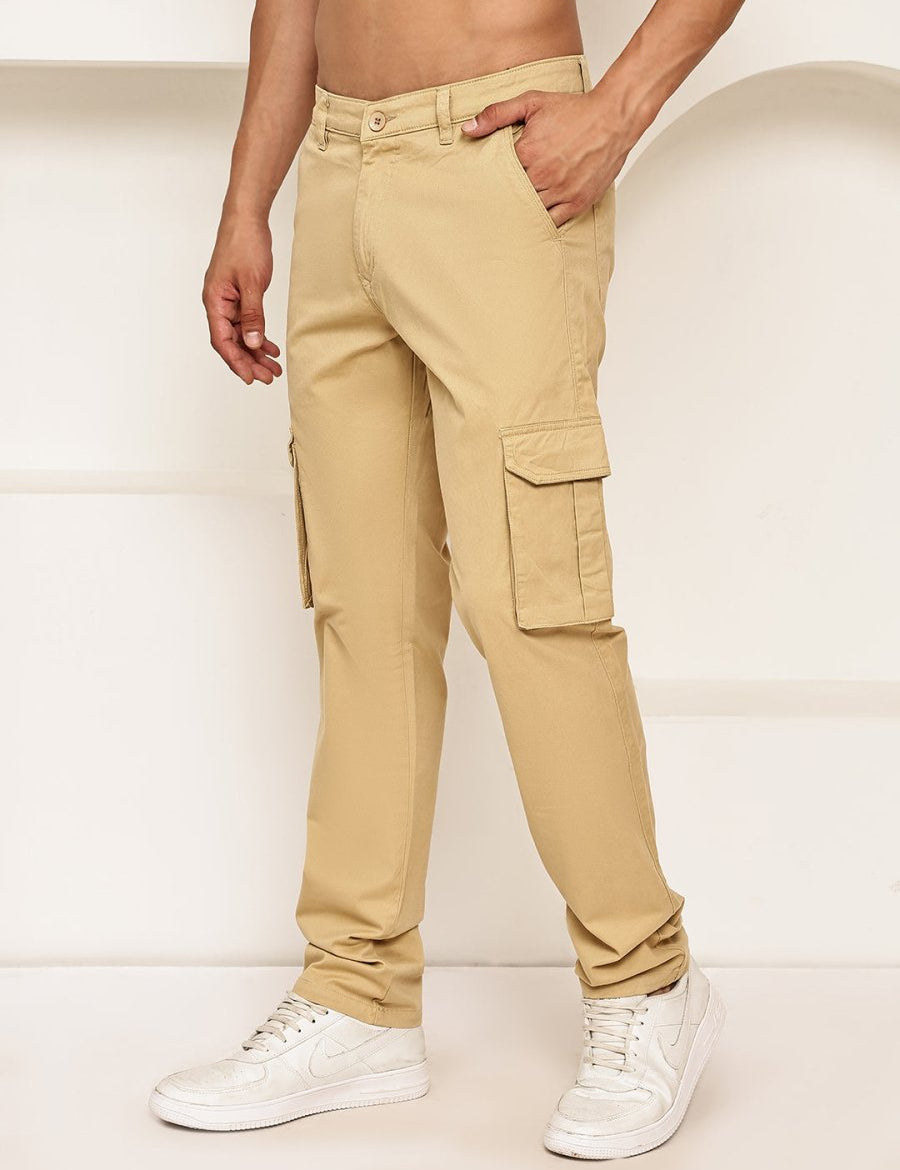 Men's Casual Cotton Blend Cargo Trousers - KGP_157Beige_30
