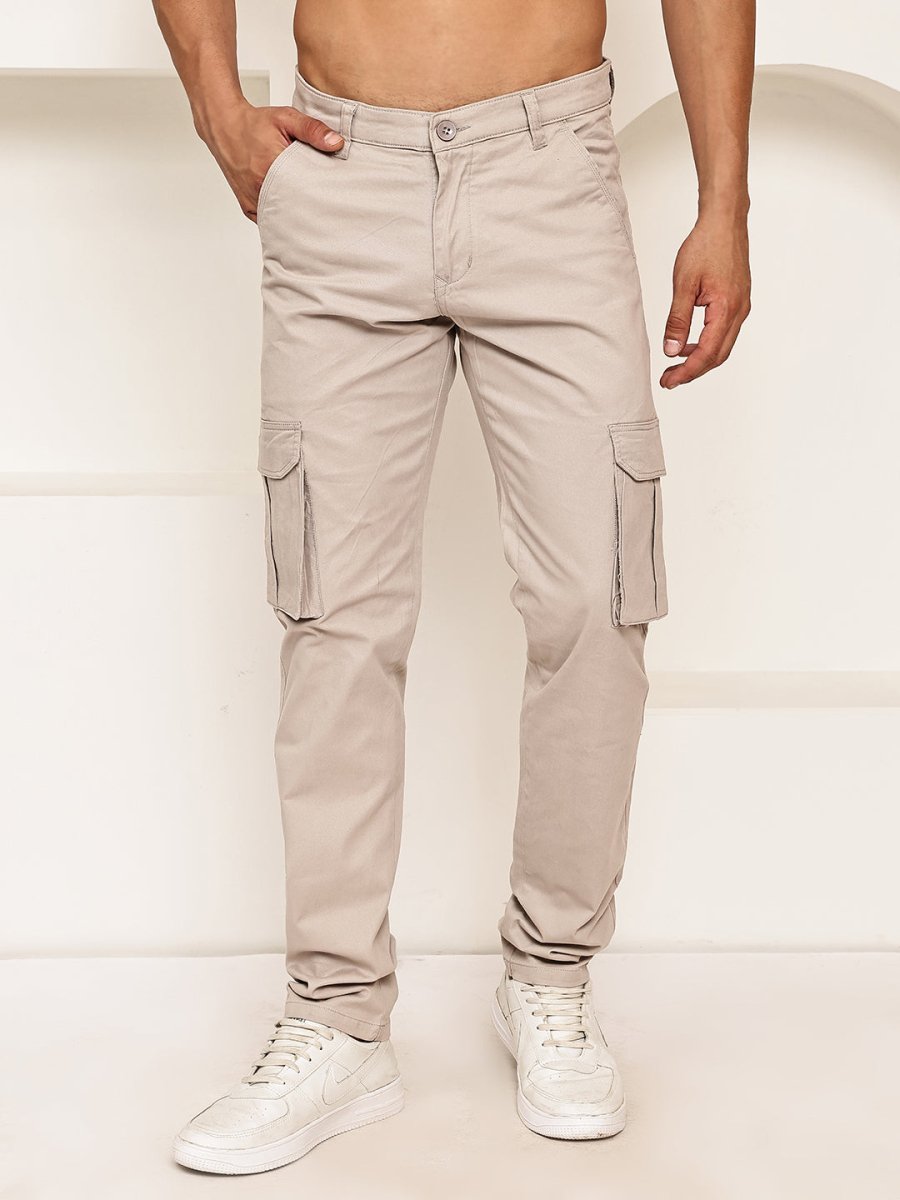 Men's Casual Cotton Blend Cargo Trousers - KGP_157Cream_30
