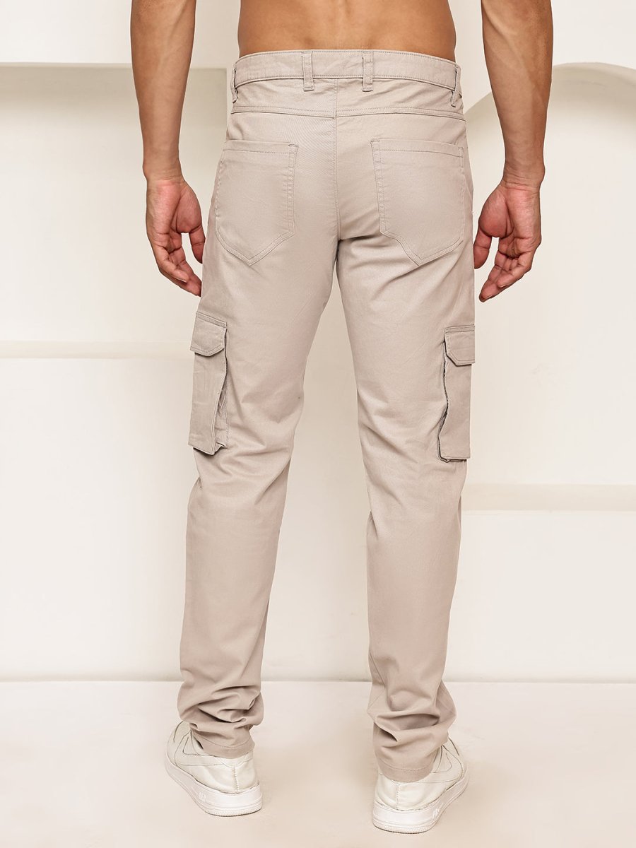 Men's Casual Cotton Blend Cargo Trousers - KGP_157Cream_30