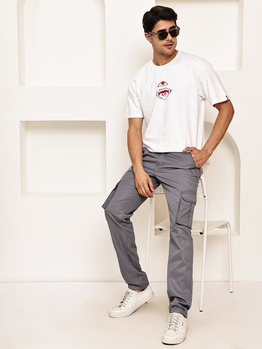 Men's Casual Cotton Blend Cargo Trousers - KGP_157Grey_30