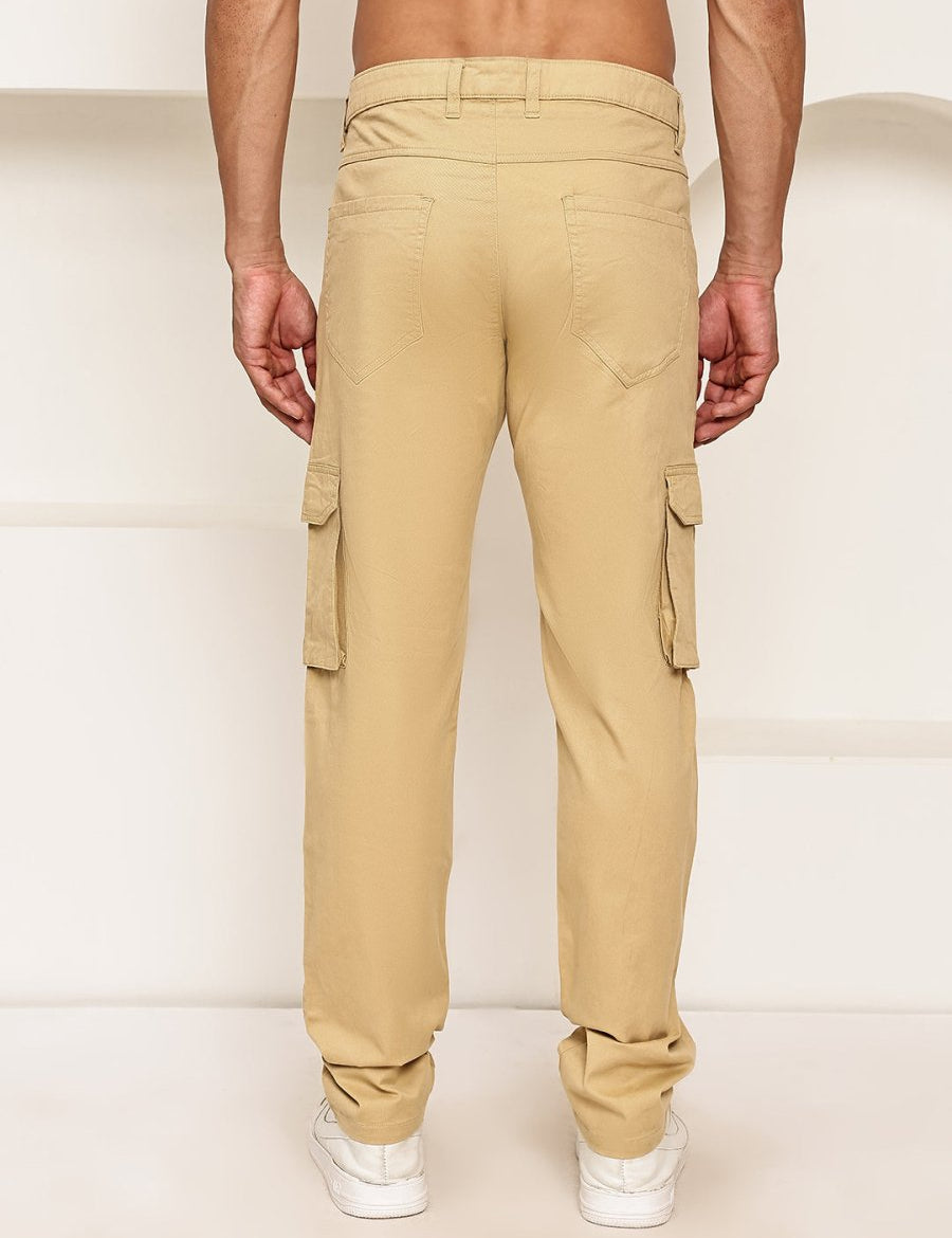 Men's Casual Cotton Blend Cargo Trousers - KGP_157Beige_30
