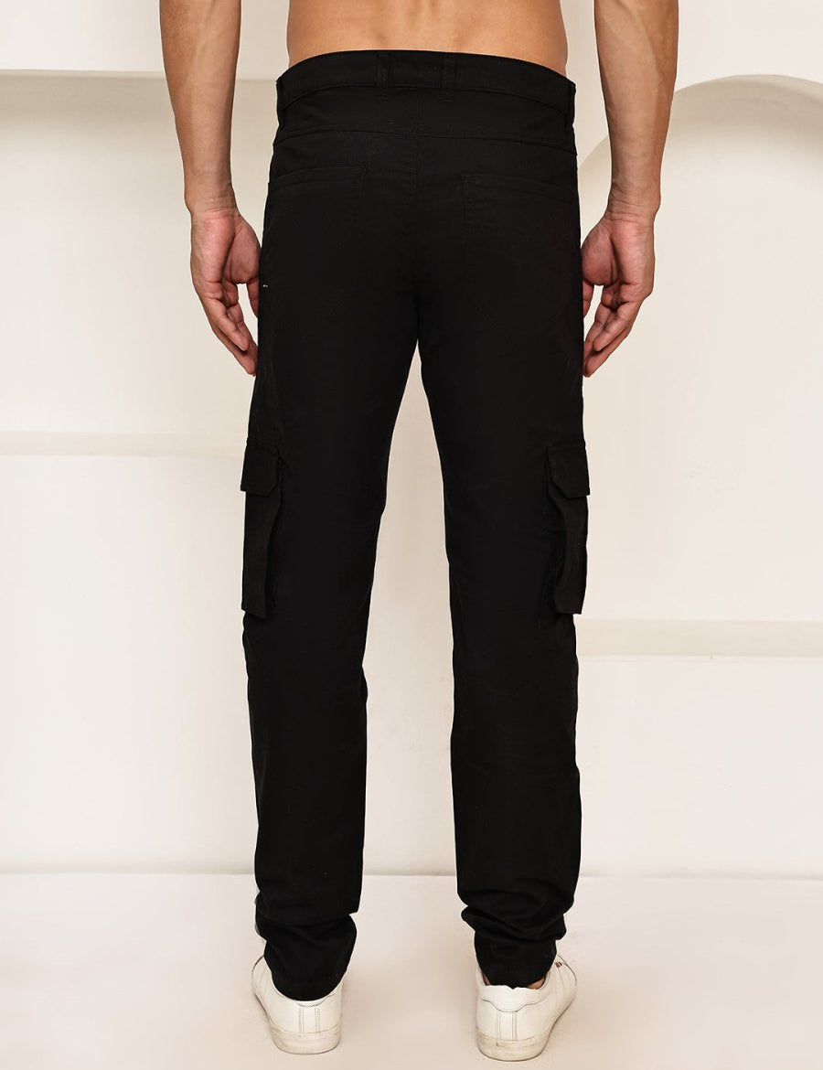 Men's Casual Cotton Blend Cargo Trousers - KGP_157Black_30