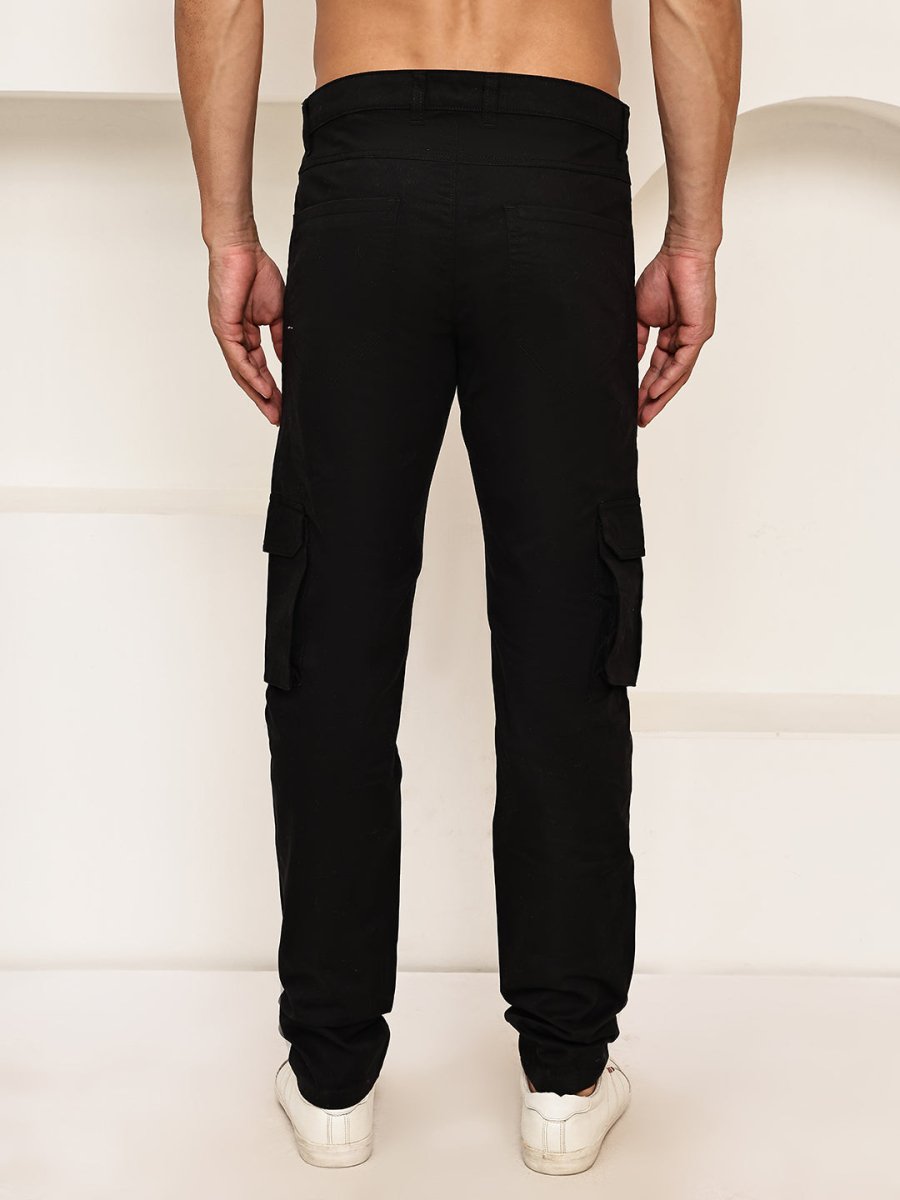 Men's Casual Cotton Blend Cargo Trousers - KGP_157Black_30