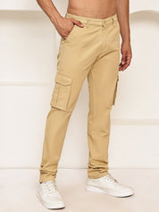 Men's Casual Cotton Blend Cargo Trousers - KGP_157Beige_30