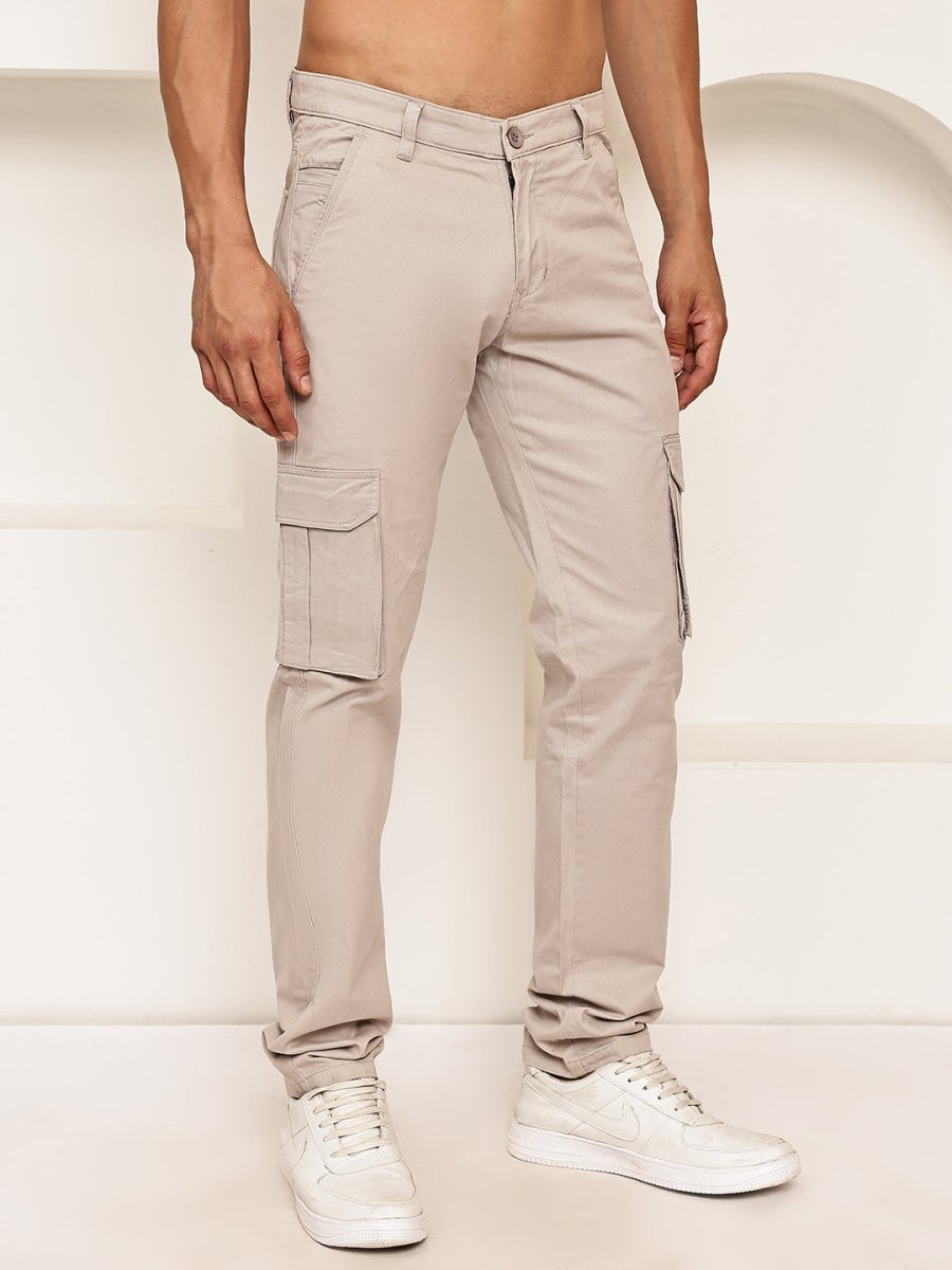 Men's Casual Cotton Blend Cargo Trousers - KGP_157Cream_30