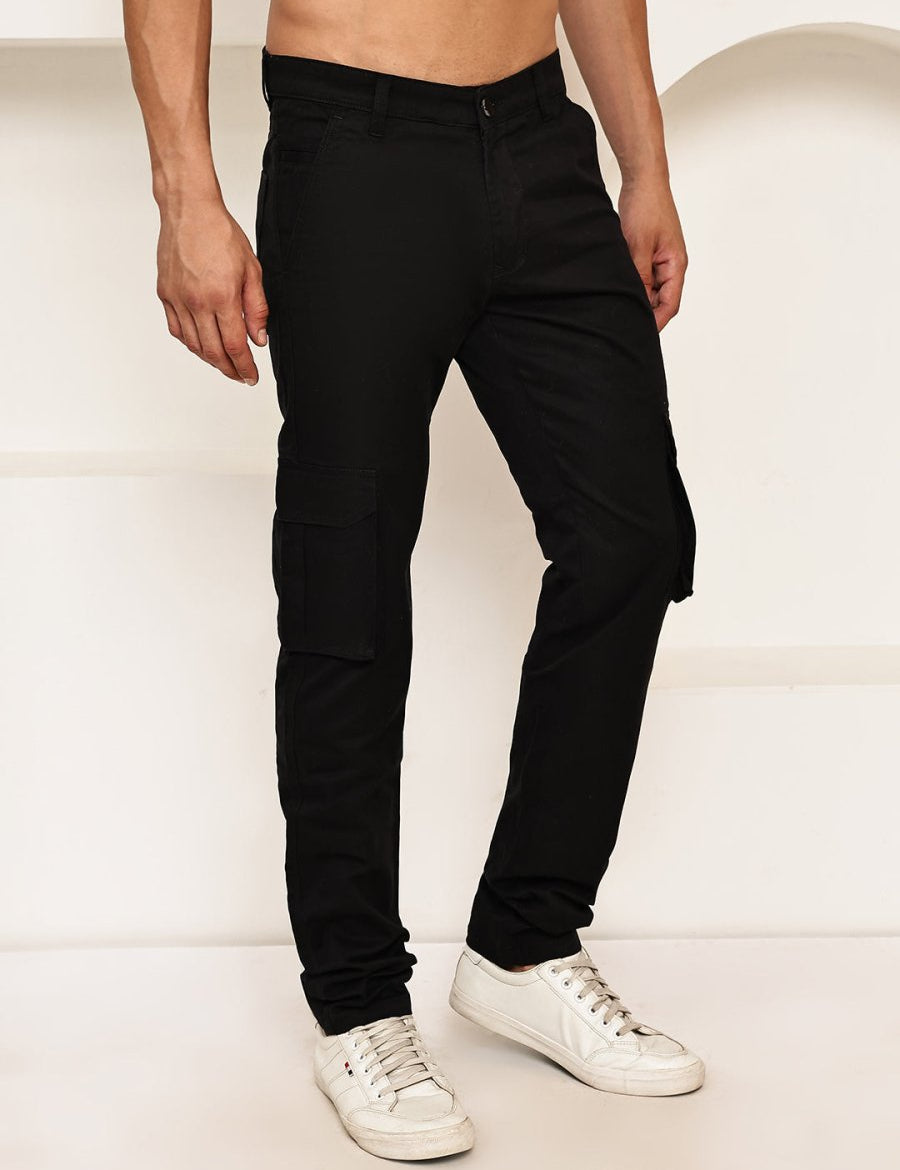 Men's Casual Cotton Blend Cargo Trousers - KGP_157Black_30