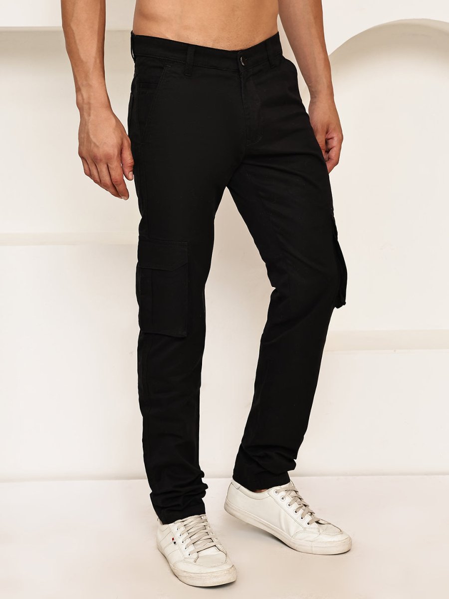 Men's Casual Cotton Blend Cargo Trousers - KGP_157Black_30