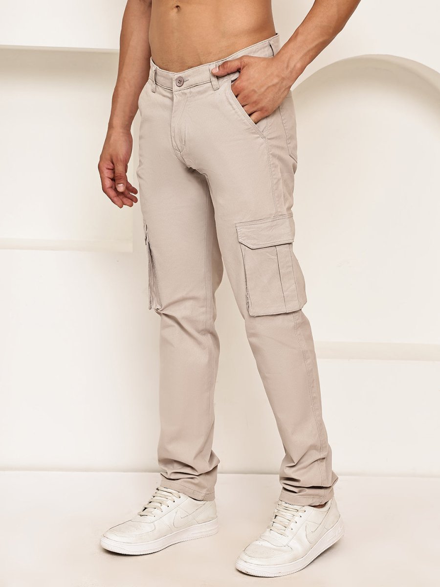 Men's Casual Cotton Blend Cargo Trousers - KGP_157Cream_30