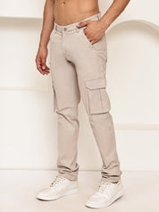 Men's Casual Cotton Blend Cargo Trousers - KGP_157Cream_30