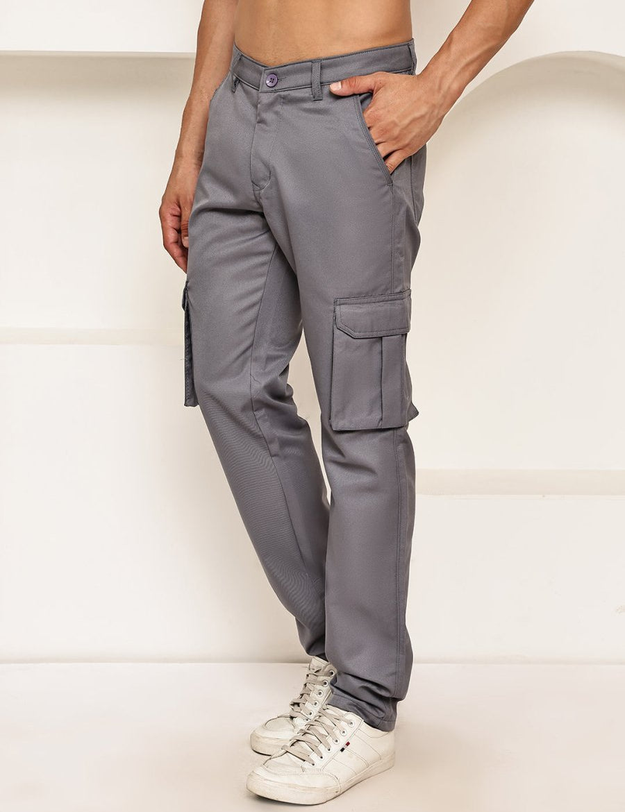Men's Casual Cotton Blend Cargo Trousers - KGP_157Grey_30