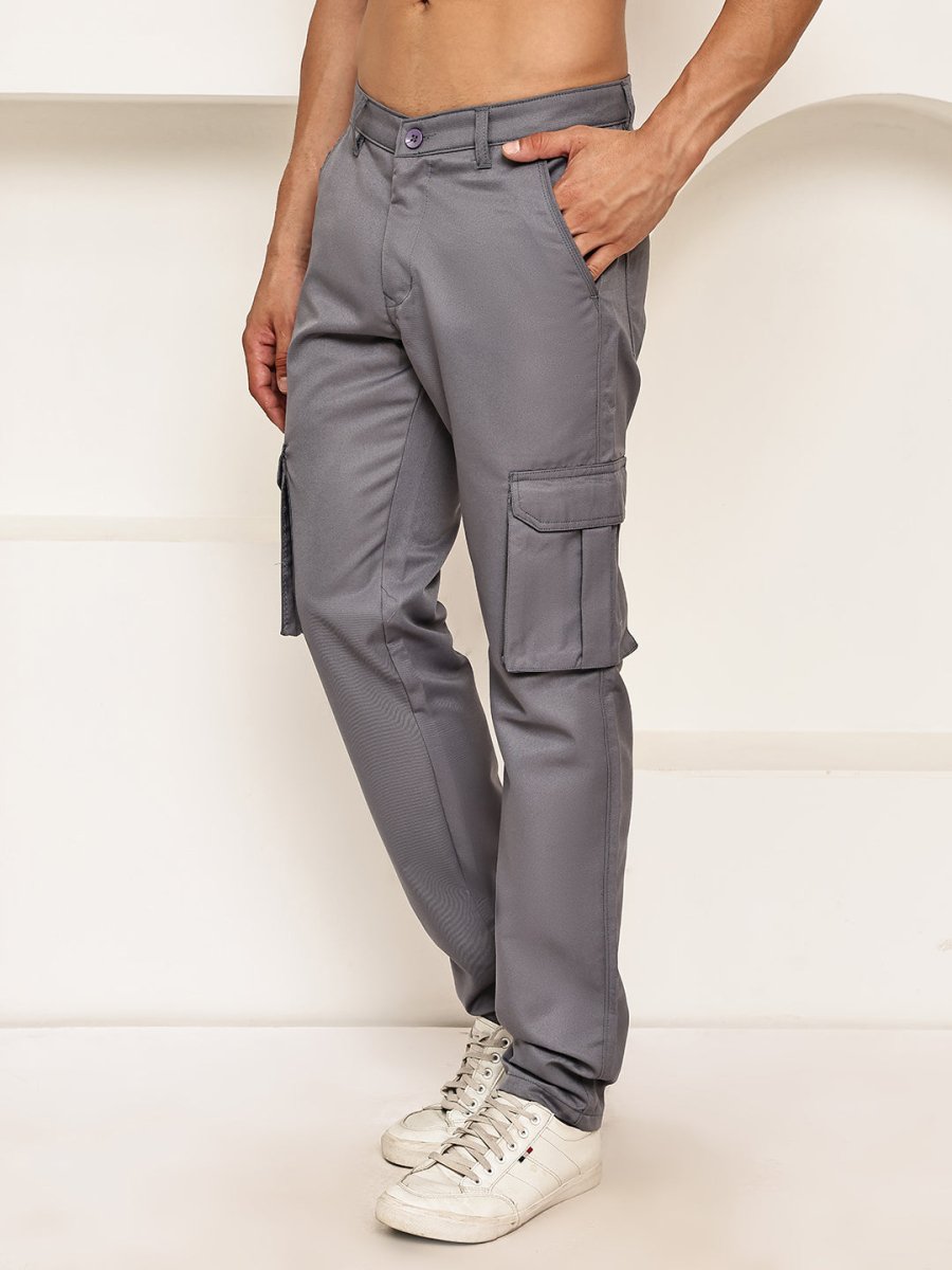 Men's Casual Cotton Blend Cargo Trousers - KGP_157Grey_30