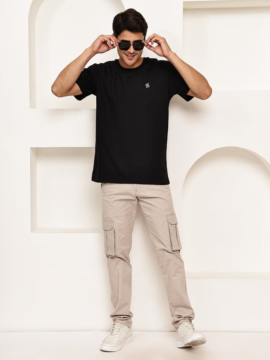 Men's Casual Cotton Blend Cargo Trousers - KGP_157Cream_30