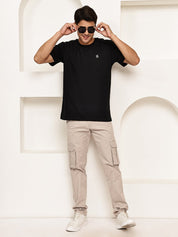 Men's Casual Cotton Blend Cargo Trousers - KGP_157Cream_30
