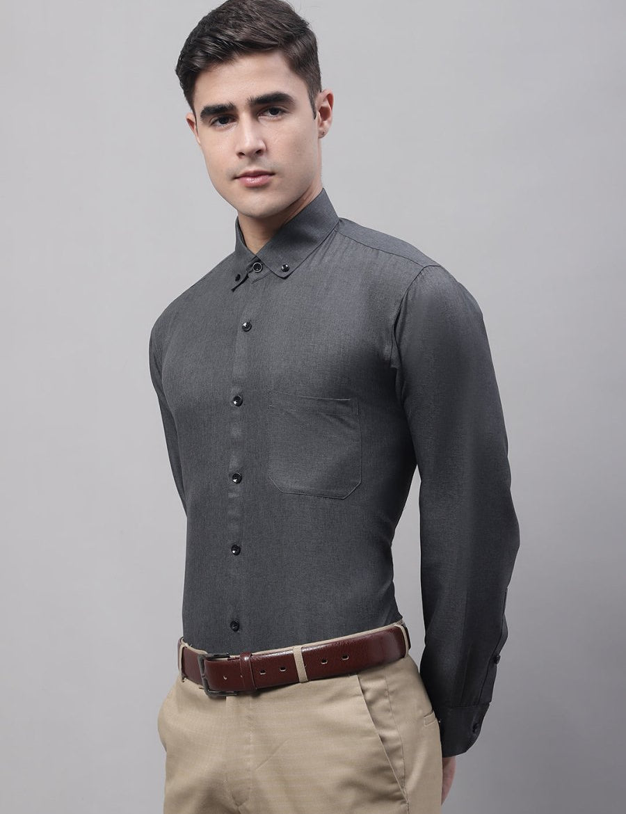 Men's Charcoal Cotton Solid Formal Shirt - SF_734Charcoal_S