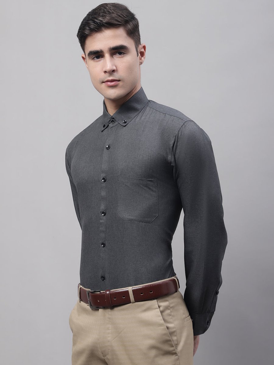 Men's Charcoal Cotton Solid Formal Shirt - SF_734Charcoal_S