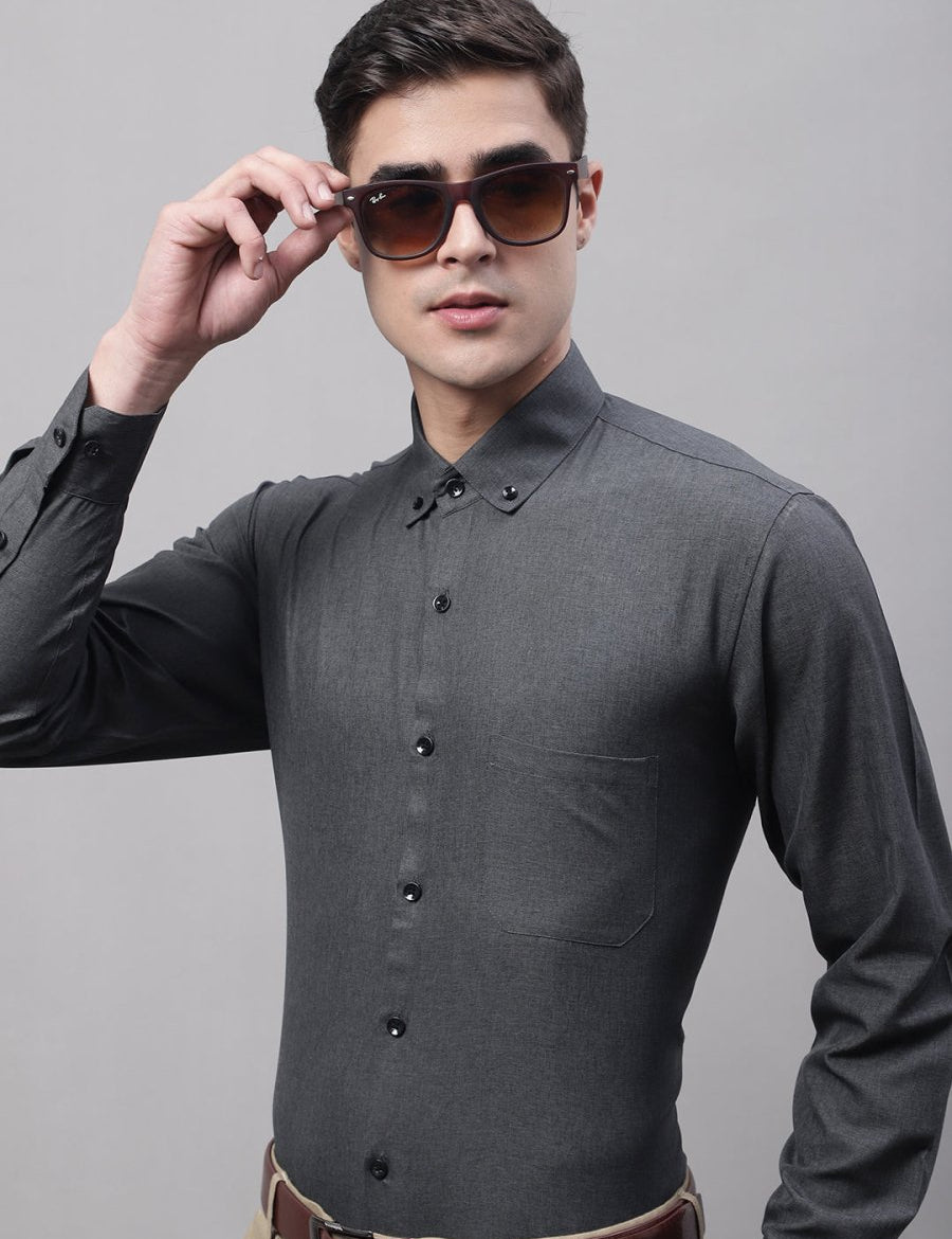 Men's Charcoal Cotton Solid Formal Shirt - SF_734Charcoal_S