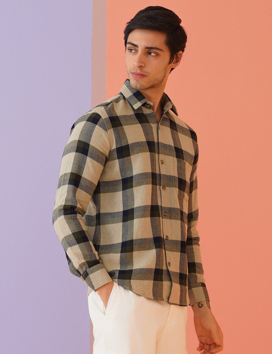 Men's Checked Casual Shirt. - SF_9010Olive_S
