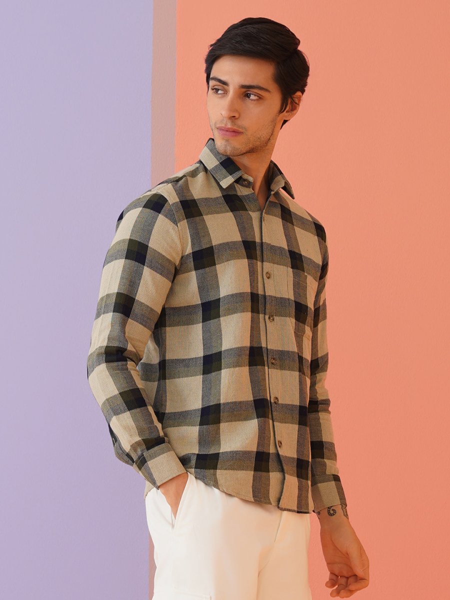 Men's Checked Casual Shirt. - SF_9010Olive_S
