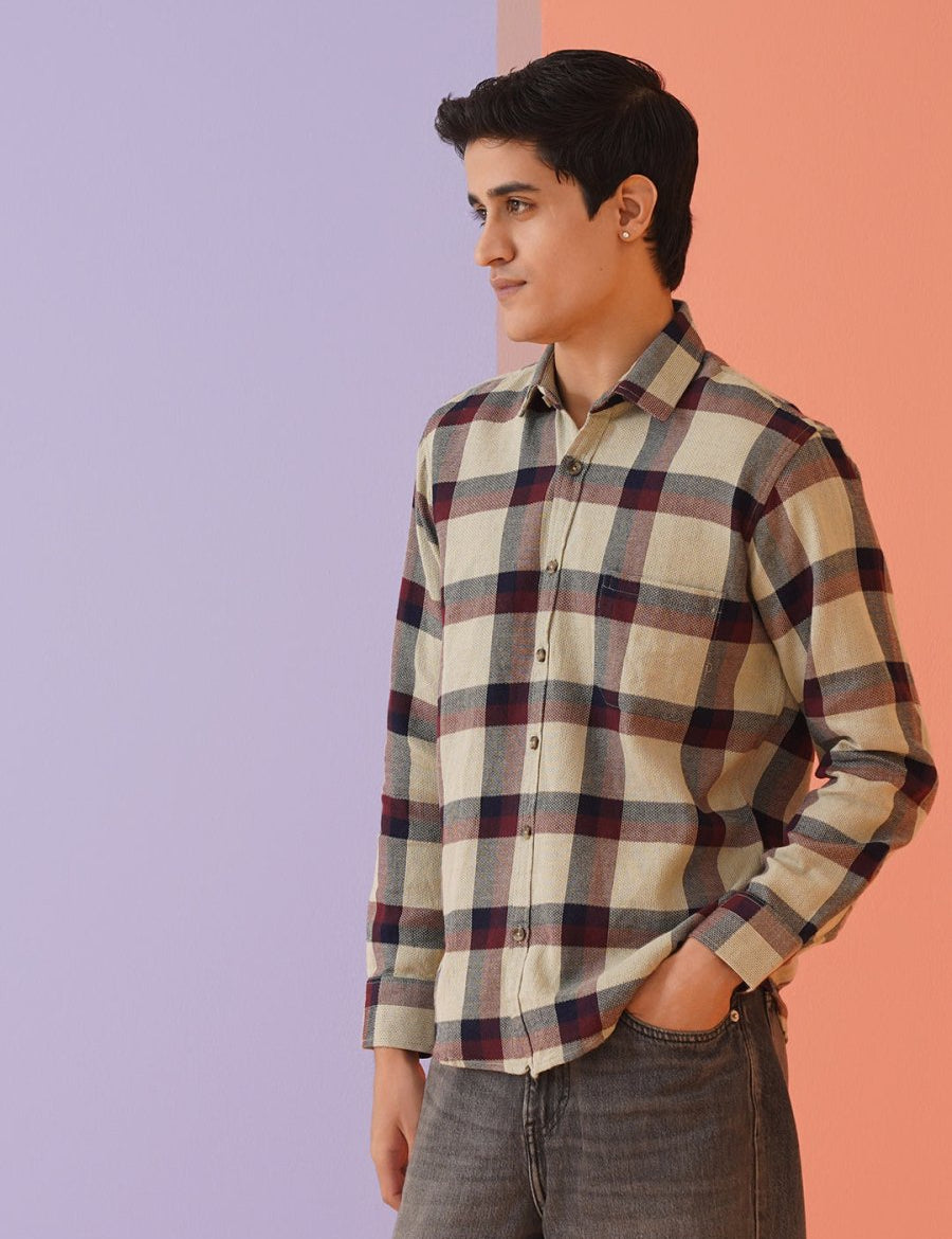 Men's Checked Casual Shirt. - SF_9010Maroon_S