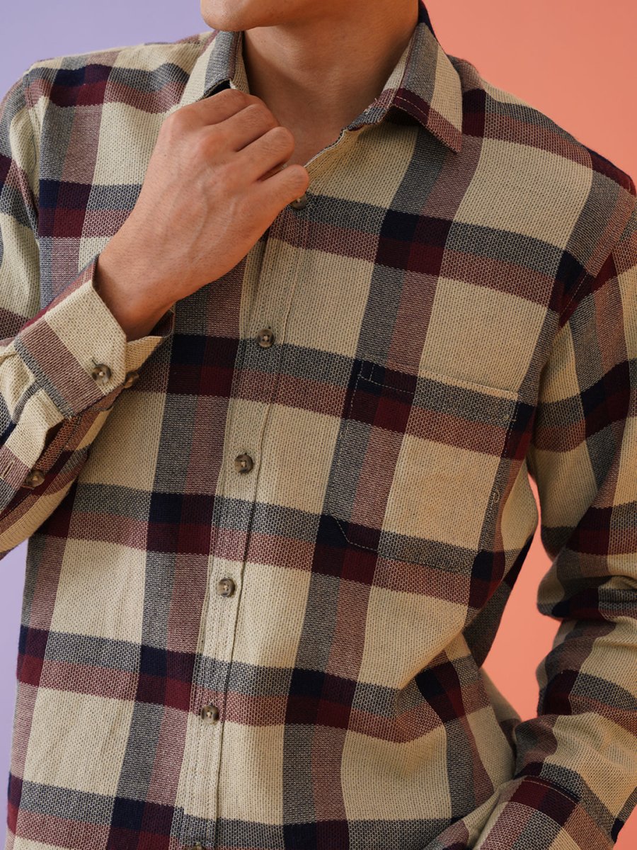 Men's Checked Casual Shirt. - SF_9010Maroon_S