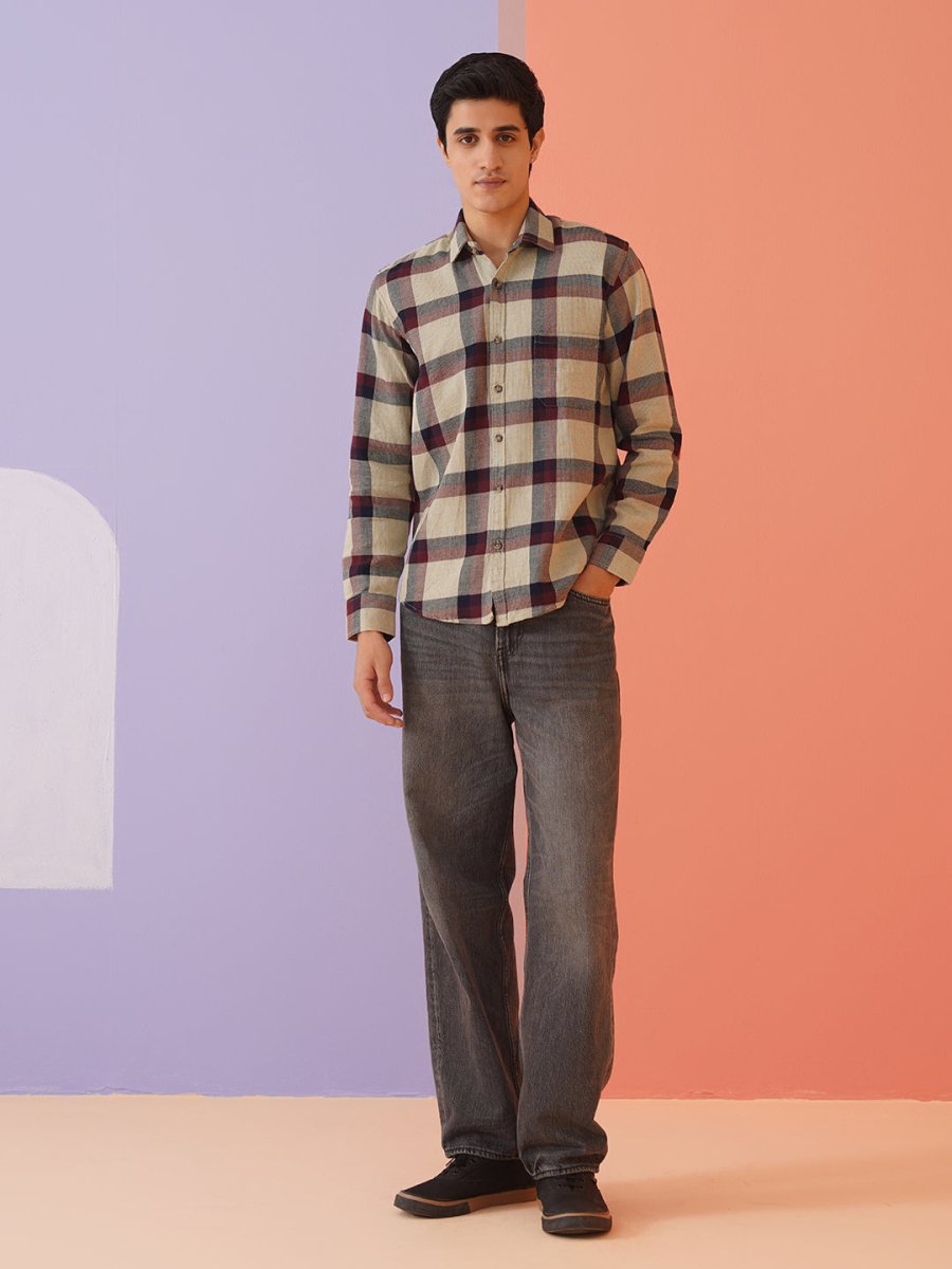 Men's Checked Casual Shirt. - SF_9010Maroon_S
