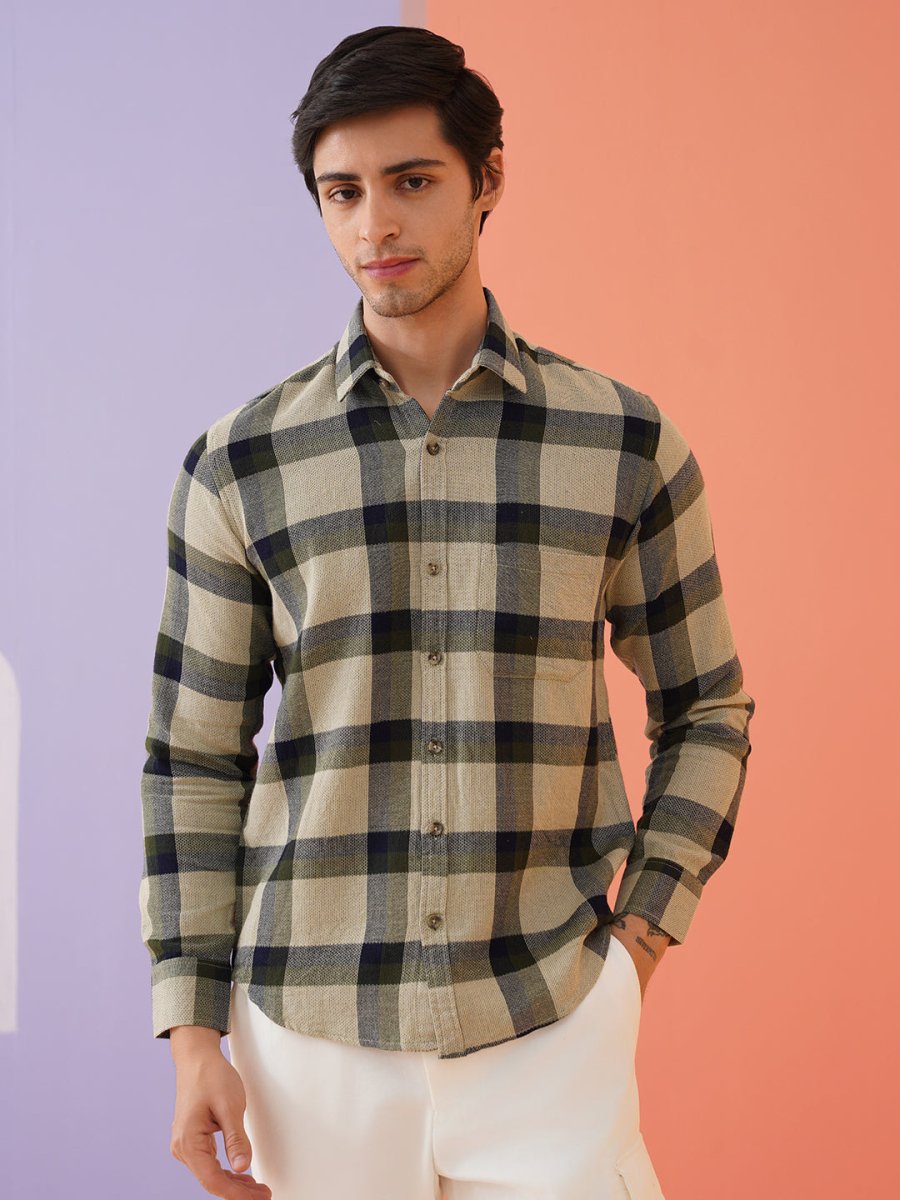 Men's Checked Casual Shirt. - SF_9010Olive_S