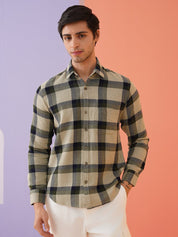 Men's Checked Casual Shirt. - SF_9010Olive_S