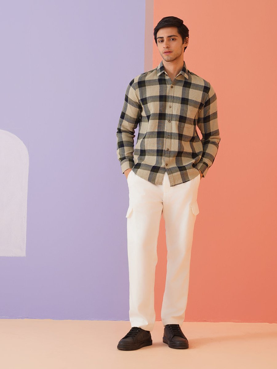 Men's Checked Casual Shirt. - SF_9010Olive_S