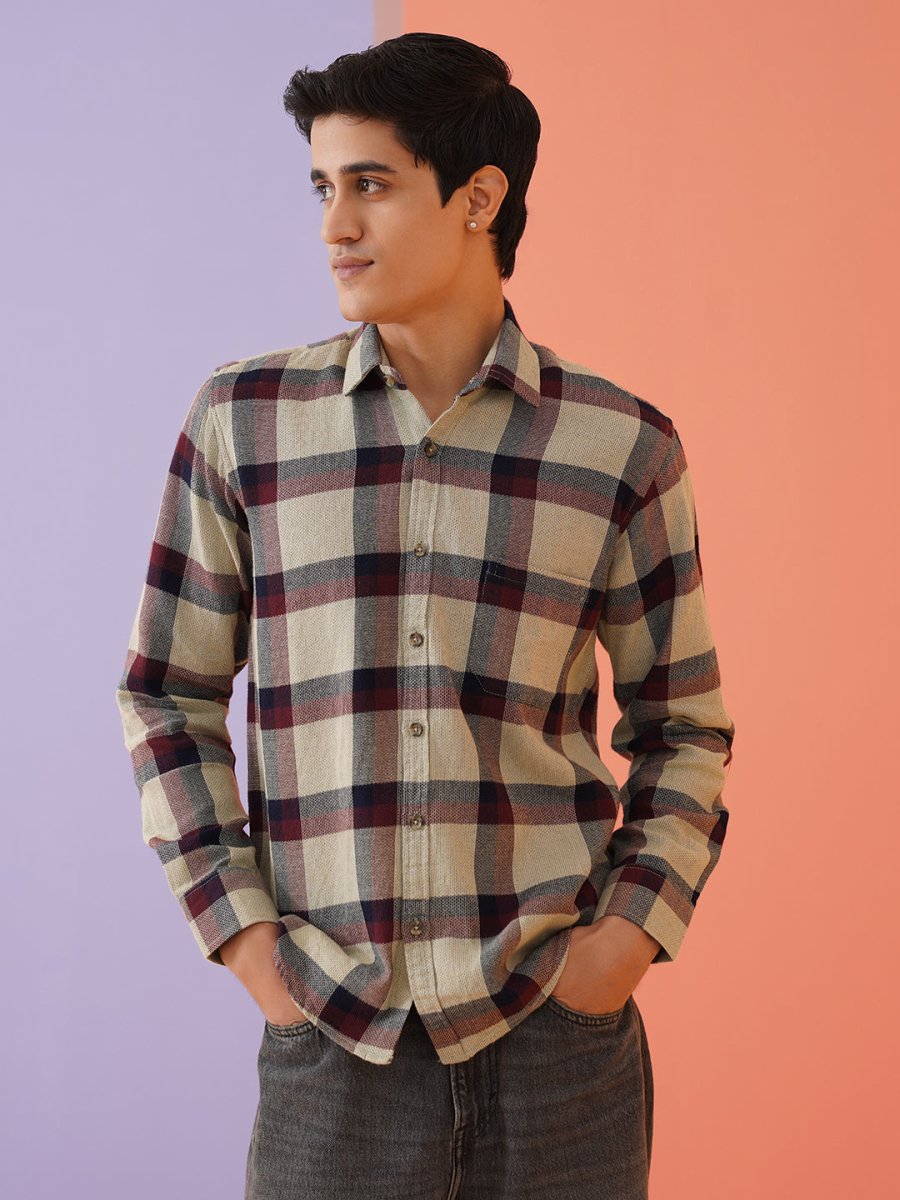 Men's Checked Casual Shirt. - SF_9010Maroon_S