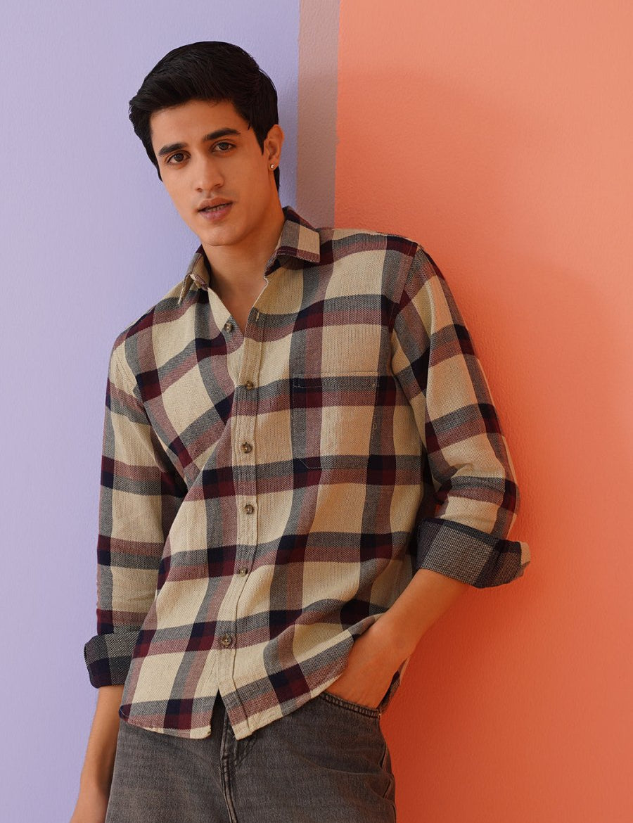 Men's Checked Casual Shirt. - SF_9010Maroon_S