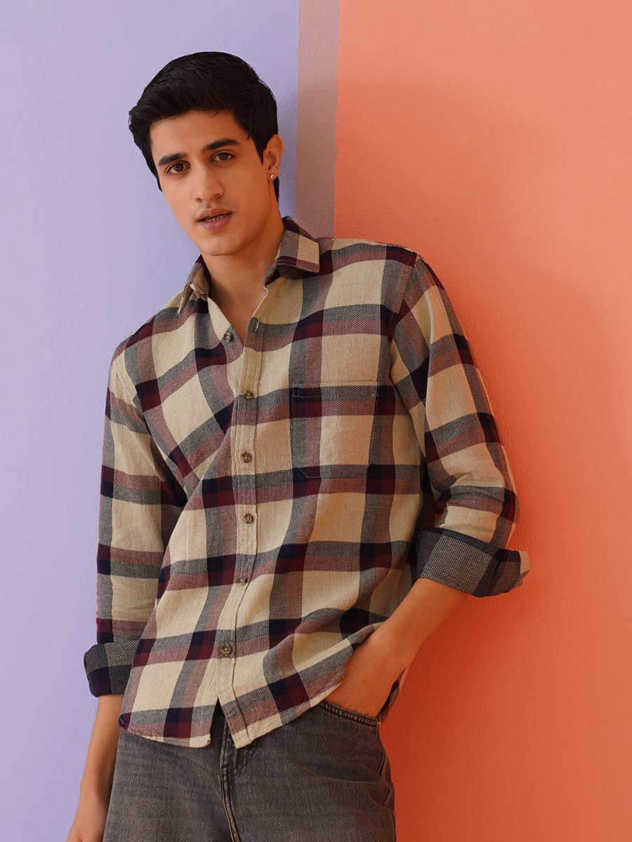 Men's Checked Casual Shirt. - SF_9010Maroon_S