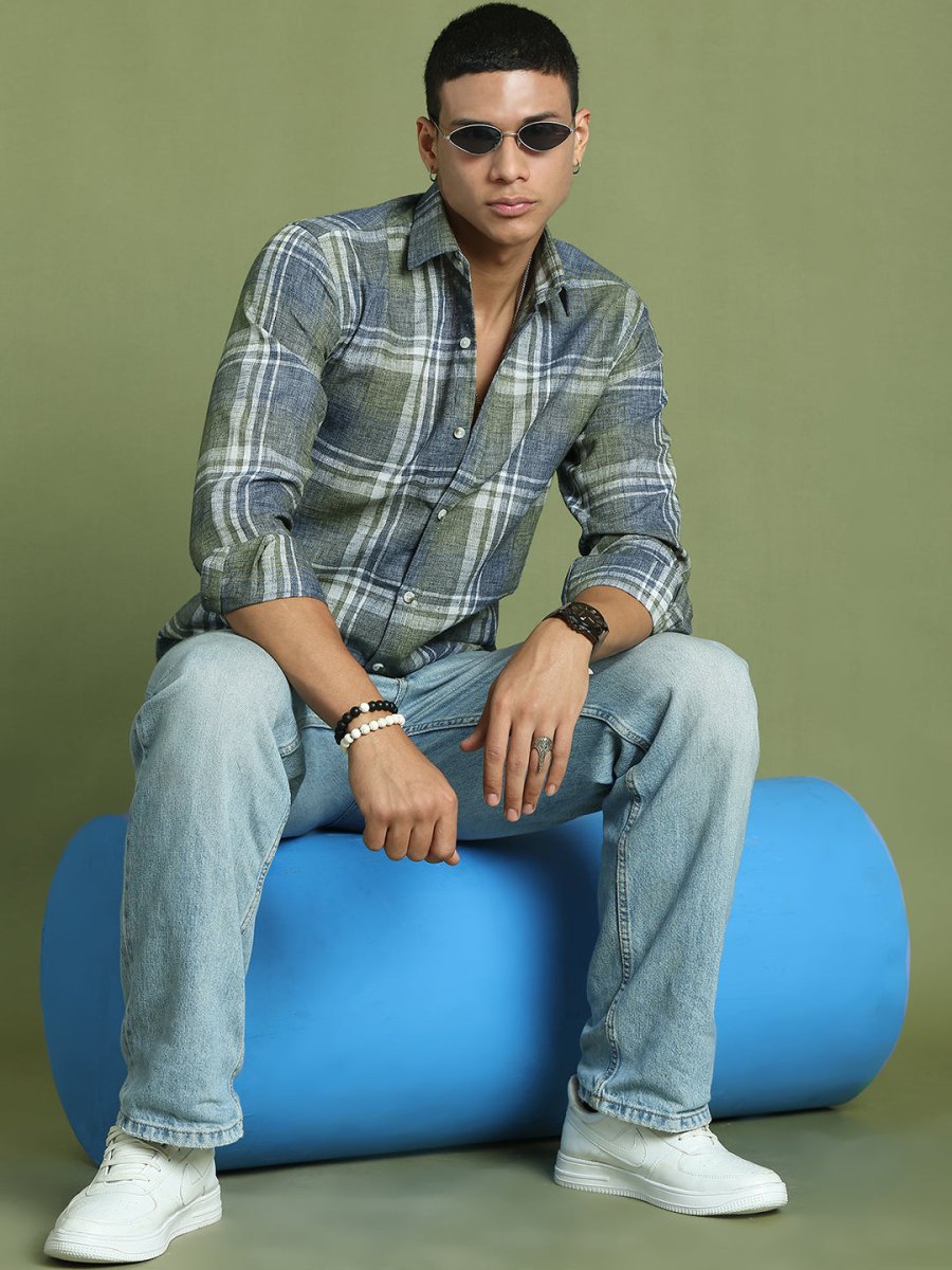 Men's Checked Regular Fit Shirt - SF_9046Green_S