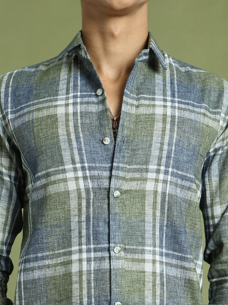 Men's Checked Regular Fit Shirt - SF_9046Green_S