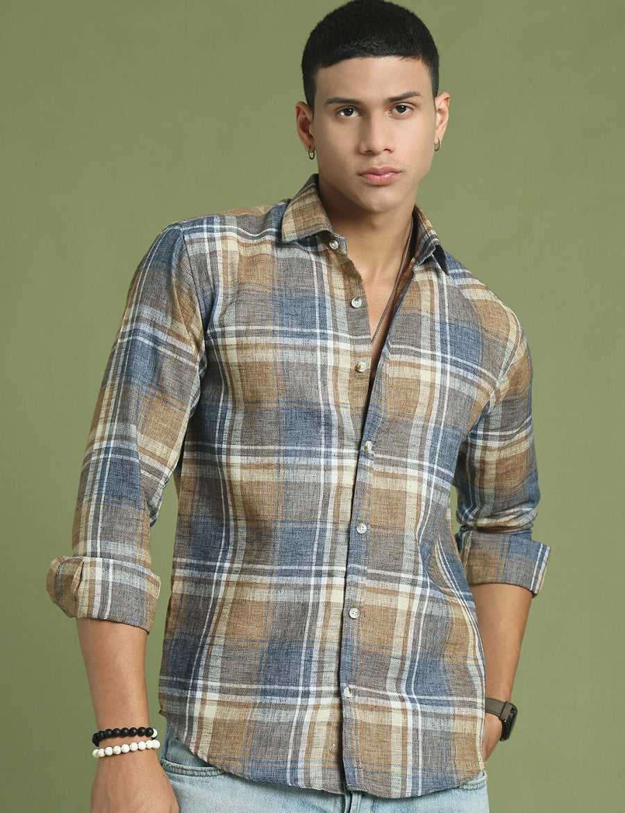 Men's Checked Regular Fit Shirt - SF_9046Brown_S
