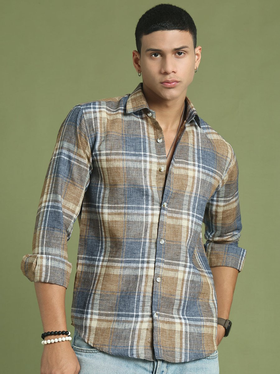 Men's Checked Regular Fit Shirt - SF_9046Brown_S