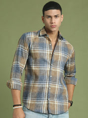 Men's Checked Regular Fit Shirt - SF_9046Brown_S