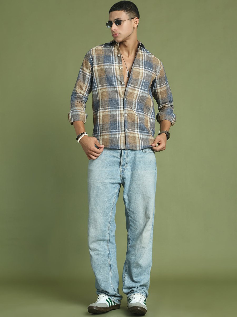 Men's Checked Regular Fit Shirt - SF_9046Brown_S