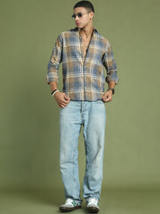 Men's Checked Regular Fit Shirt - SF_9046Brown_S