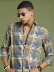 Men's Checked Regular Fit Shirt - SF_9046Brown_S