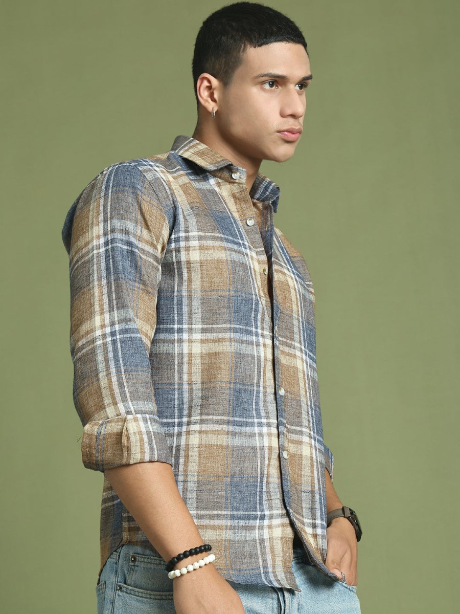 Men's Checked Regular Fit Shirt - SF_9046Brown_S