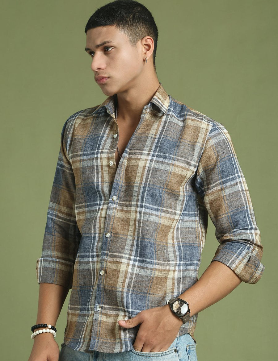 Men's Checked Regular Fit Shirt - SF_9046Brown_S
