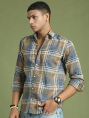 Men's Checked Regular Fit Shirt - SF_9046Brown_S