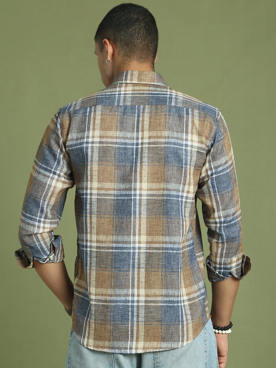 Men's Checked Regular Fit Shirt - SF_9046Brown_S